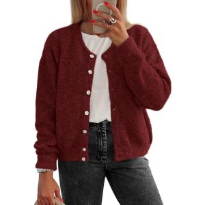 imageATHMILE Fall Long Sleeve Cardigans for Women Sweater Fashion Open Front Winter Button Down Crewneck Loose Knit Jacket 2025Cream White