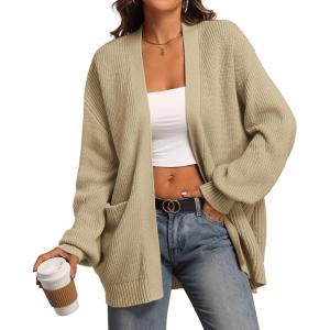 imageATHMILE Oversized Cardigan Sweaters for Women Fall Outfits Chunky Knit Open Front Sweater with PocketsApricot