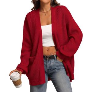 imageATHMILE Oversized Cardigan Sweaters for Women Fall Outfits Chunky Knit Open Front Sweater with PocketsRed