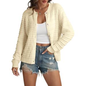imageATHMILE Womens Cardigan Sweaters Casual Long Sleeve Button Down Crewneck Casual Knit Cropped Fall Winter Jackets ClothesBeige