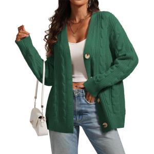 imageATHMILE Womens Oversized Sweaters Cable Knit Cardigan Fall Fashion Long Sleeve Open Front Chunky Winter Coats 2025Dark Green