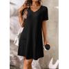 imageATHMILE Dresses for Women 2025 V Neck Short Sleeve Casual T Shirt Dress Sundresses Swimsuit Coverup with PocketsBlack