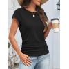 imageATHMILE Womens Summer Tops Cap Sleeve Ruched Tshirts Business Casual Crewneck Trendy Outfits Basic Fashion Dressy ClothesBlack