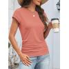 imageATHMILE Womens Summer Tops Cap Sleeve Ruched Tshirts Business Casual Crewneck Trendy Outfits Basic Fashion Dressy ClothesCoral