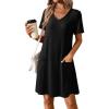 imageATHMILE Dresses for Women 2025 V Neck Short Sleeve Casual T Shirt Dress Sundresses Swimsuit Coverup with PocketsBlack