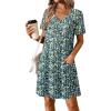 imageATHMILE Dresses for Women 2025 V Neck Short Sleeve Casual T Shirt Dress Sundresses Swimsuit Coverup with PocketsBlue Flowers