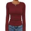 imageATHMILE Womens Long Sleeve Crewneck Ribbed Tops Fall Fitted Stretch Casual Basic T Shirts 2025Awine Red