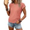 imageATHMILE Womens Summer Tops Cap Sleeve Ruched Tshirts Business Casual Crewneck Trendy Outfits Basic Fashion Dressy ClothesCoral