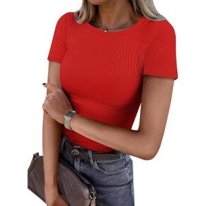 imageATHMILE Womens Long Sleeve Crewneck Ribbed Tops Fall Fitted Stretch Casual Basic T Shirts 2025Bred