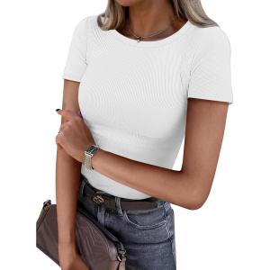 imageATHMILE Womens Long Sleeve Crewneck Ribbed Tops Fall Fitted Stretch Casual Basic T Shirts 2025Bwhite