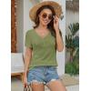 imageATHMILE Womens Summer Short Sleeve V Neck Ribbed Knit Button Tunic Henley Solid Color Trendy BasicTeeGreen