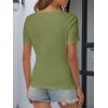 imageATHMILE Womens Summer Short Sleeve V Neck Ribbed Knit Button Tunic Henley Solid Color Trendy BasicTeeGreen