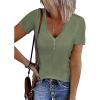 imageATHMILE Womens Summer Short Sleeve V Neck Ribbed Knit Button Tunic Henley Solid Color Trendy BasicTeeGreen