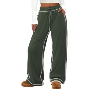 imageATHMILE Track Pants Women Sweatpants Wide Leg Straight Drawstring Teen Girl Fall Jogging Soft Lounge Athletic Pajama JoggersGreen