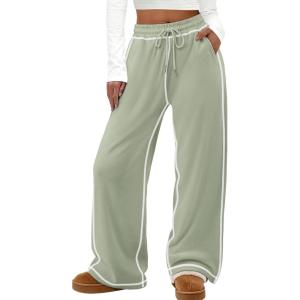imageATHMILE Track Pants Women Sweatpants Wide Leg Straight Drawstring Teen Girl Fall Jogging Soft Lounge Athletic Pajama JoggersGrey Green
