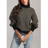imageATHMILE Womens Fall Fashion Mock Neck Sweater Long Sleeve Plaid Ribbed Knit Loose Pullover Tops Trendy Office OutfitsBrownstripe