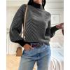 imageATHMILE Womens Fall Fashion Mock Neck Sweater Long Sleeve Plaid Ribbed Knit Loose Pullover Tops Trendy Office OutfitsDim
