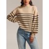 imageATHMILE Womens Fall Fashion Mock Neck Sweater Long Sleeve Plaid Ribbed Knit Loose Pullover Tops Trendy Office OutfitsOatmeal