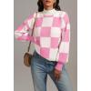 imageATHMILE Womens Fall Fashion Mock Neck Sweater Long Sleeve Plaid Ribbed Knit Loose Pullover Tops Trendy Office OutfitsPinkplaid