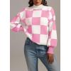 imageATHMILE Womens Fall Fashion Mock Neck Sweater Long Sleeve Plaid Ribbed Knit Loose Pullover Tops Trendy Office OutfitsPinkplaid