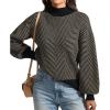imageATHMILE Womens Fall Fashion Mock Neck Sweater Long Sleeve Plaid Ribbed Knit Loose Pullover Tops Trendy Office OutfitsBrownstripe