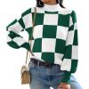 imageATHMILE Womens Fall Fashion Mock Neck Sweater Long Sleeve Plaid Ribbed Knit Loose Pullover Tops Trendy Office OutfitsDarkgreenplaid
