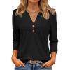 imageATHMILE Womens Tops 34 Length Sleeve Button Down Henley Shirts Business Casual Outfits Fashion BlousesBlack