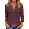 imageATHMILE Womens Tops 34 Length Sleeve Button Down Henley Shirts Business Casual Outfits Fashion BlousesBurgundy