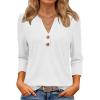 imageATHMILE Womens Tops 34 Length Sleeve Button Down Henley Shirts Business Casual Outfits Fashion BlousesWhite