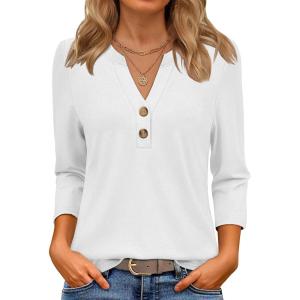 imageATHMILE Womens Tops 34 Length Sleeve Button Down Henley Shirts Business Casual Outfits Fashion BlousesWhite