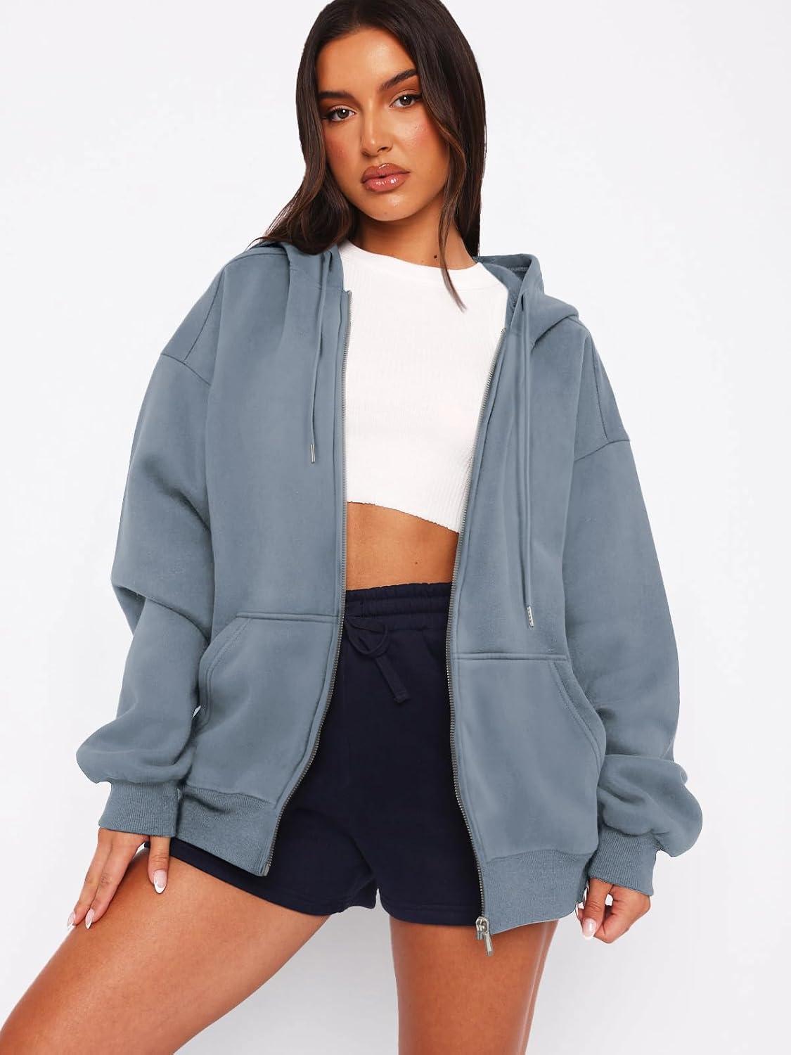 imageATHMILE Oversized Hoodies for Women Fall Sweatshirts Zip Up Hoodie Casual Jackets Y2k Fashion Outfits Winter Clothes 2025Greyblue