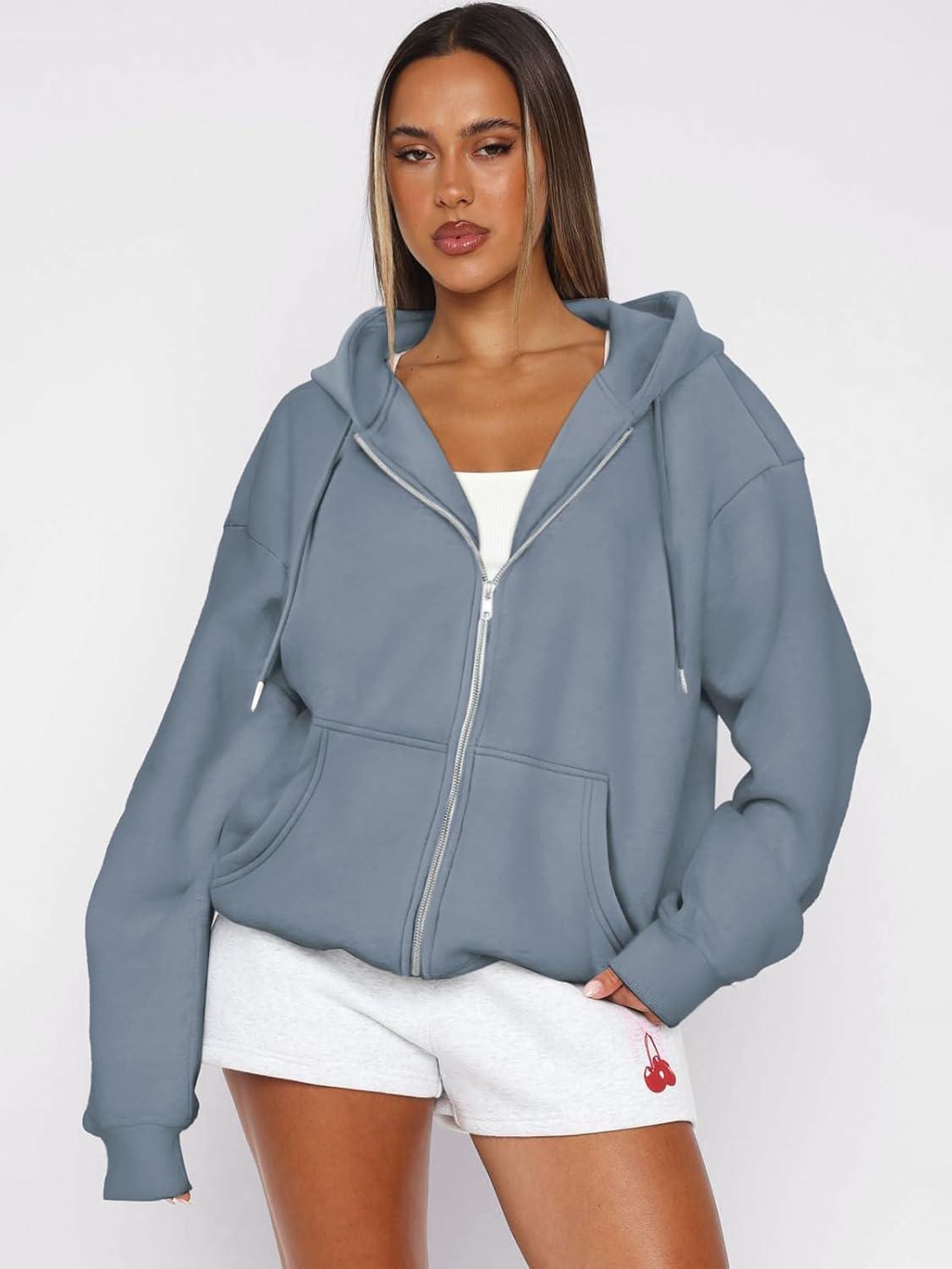 imageATHMILE Oversized Hoodies for Women Fall Sweatshirts Zip Up Hoodie Casual Jackets Y2k Fashion Outfits Winter Clothes 2025Greyblue