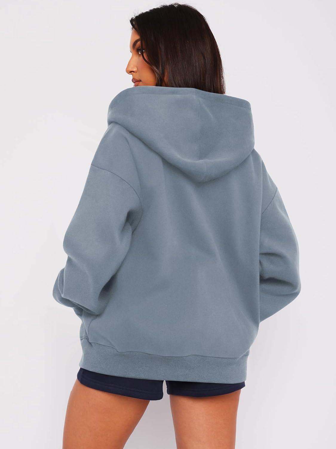 imageATHMILE Oversized Hoodies for Women Fall Sweatshirts Zip Up Hoodie Casual Jackets Y2k Fashion Outfits Winter Clothes 2025Greyblue