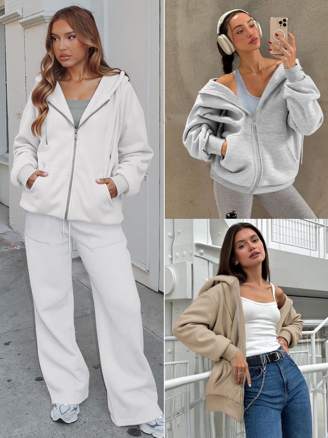 imageATHMILE Oversized Hoodies for Women Fall Sweatshirts Zip Up Hoodie Casual Jackets Y2k Fashion Outfits Winter Clothes 2025Greygreen