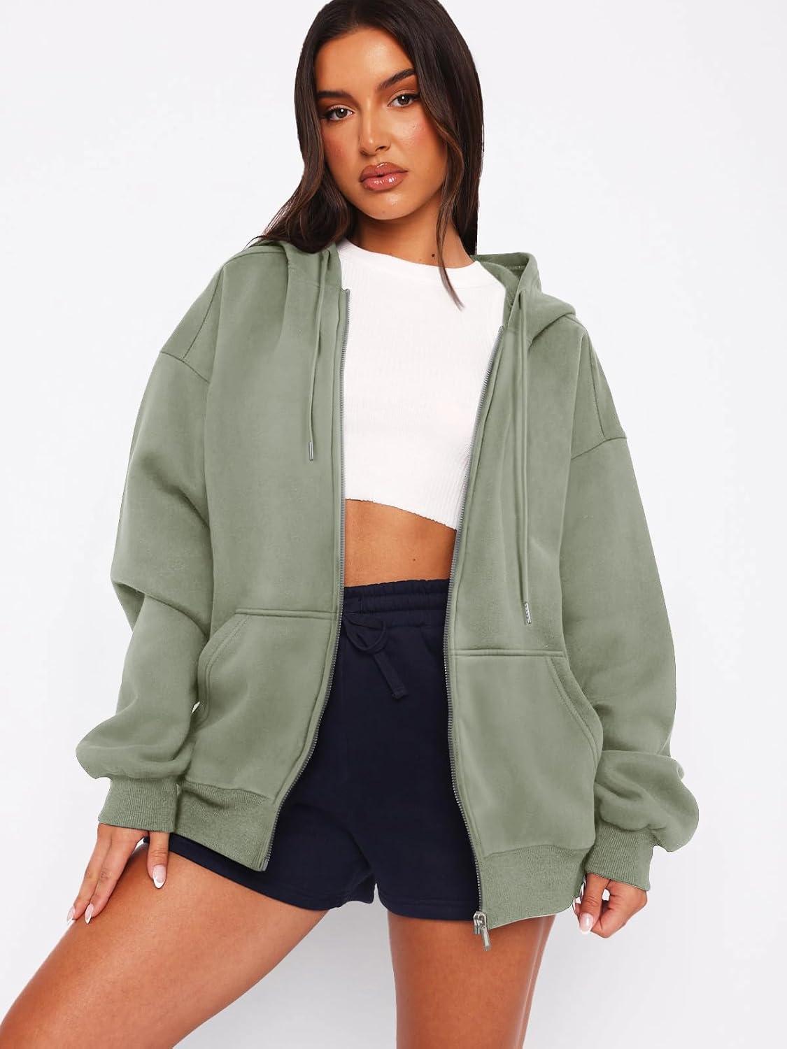 imageATHMILE Oversized Hoodies for Women Fall Sweatshirts Zip Up Hoodie Casual Jackets Y2k Fashion Outfits Winter Clothes 2025Greygreen