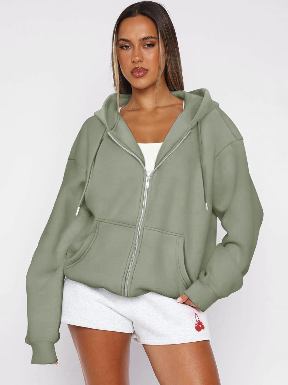 imageATHMILE Oversized Hoodies for Women Fall Sweatshirts Zip Up Hoodie Casual Jackets Y2k Fashion Outfits Winter Clothes 2025Greygreen