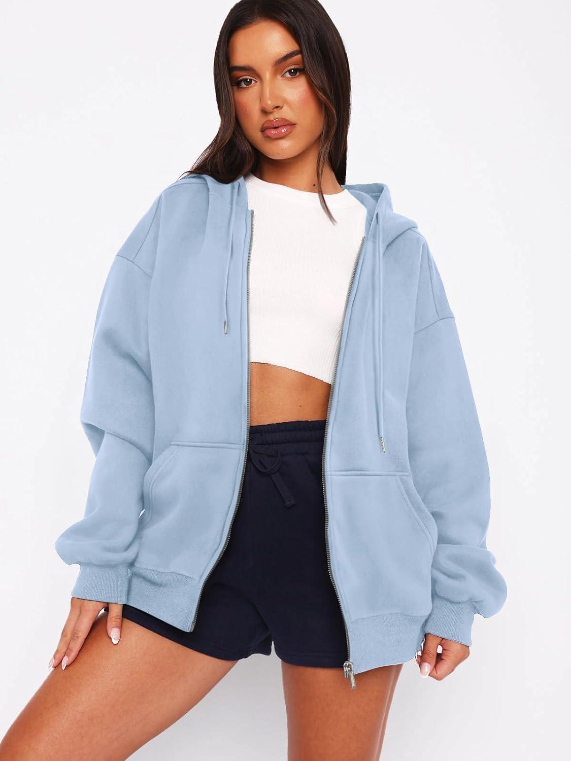 imageATHMILE Oversized Hoodies for Women Fall Sweatshirts Zip Up Hoodie Casual Jackets Y2k Fashion Outfits Winter Clothes 2025Lightblue
