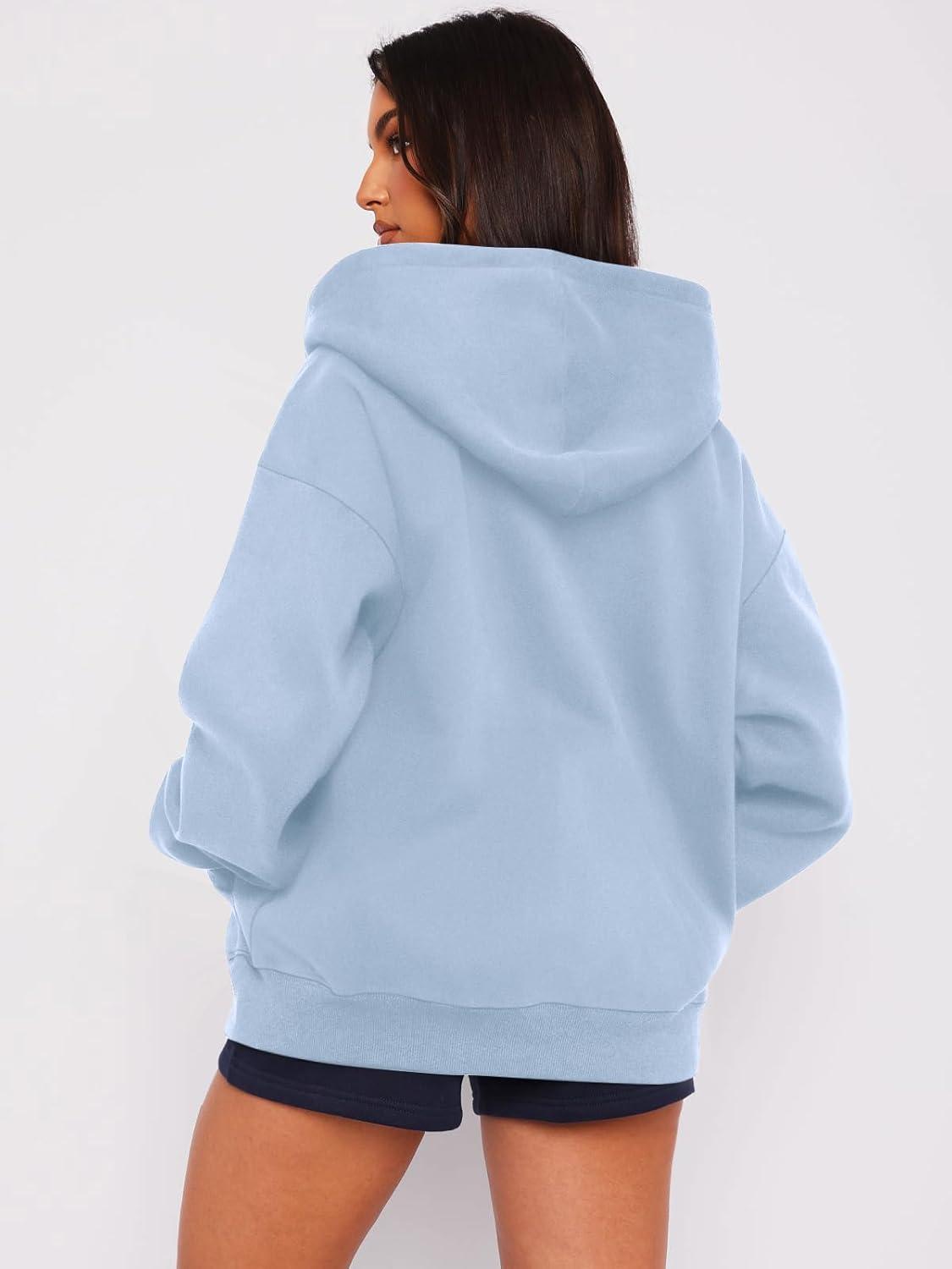 imageATHMILE Oversized Hoodies for Women Fall Sweatshirts Zip Up Hoodie Casual Jackets Y2k Fashion Outfits Winter Clothes 2025Lightblue