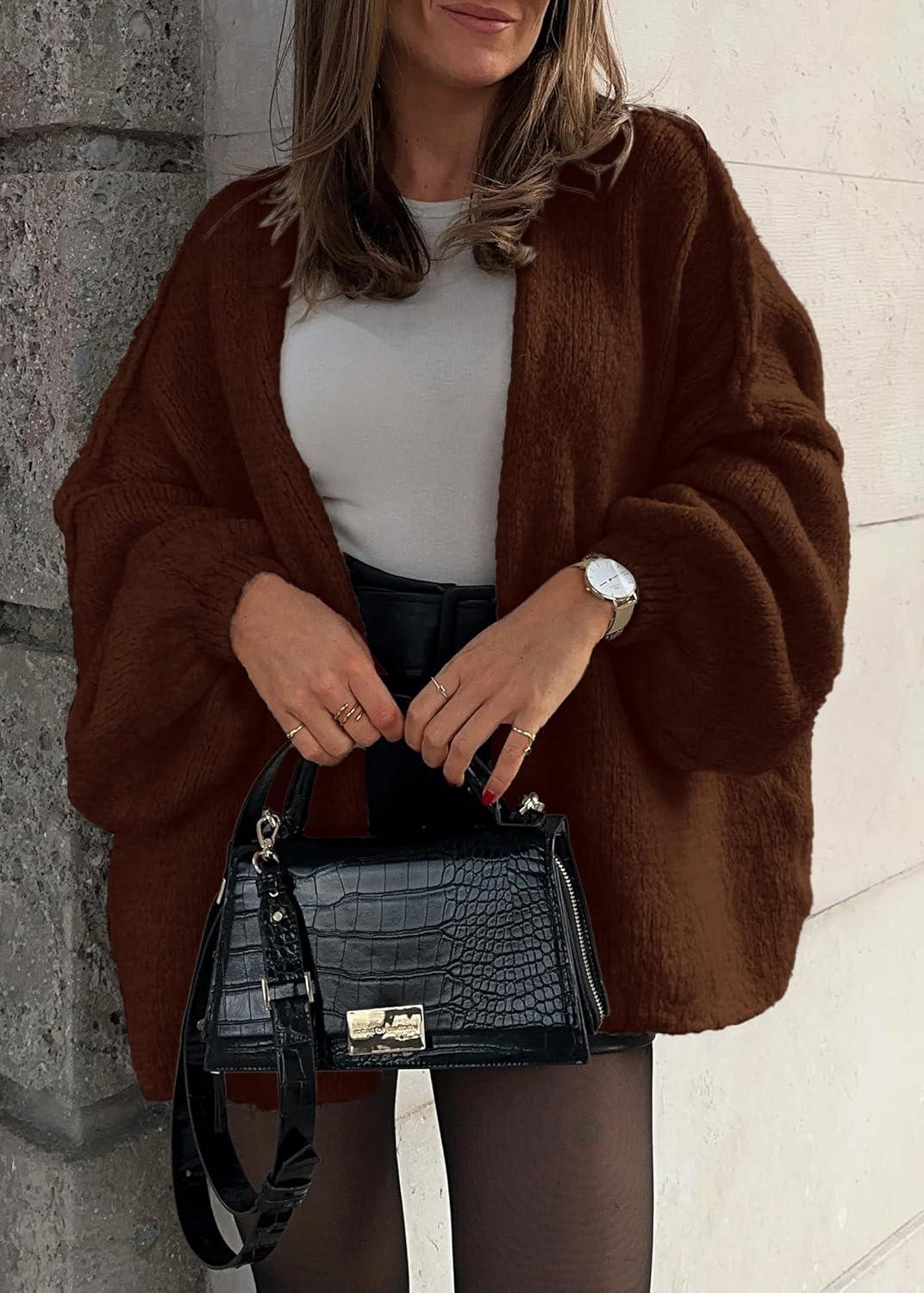 imageATHMILE Womens Fall Oversized Cardigan Sweaters Long Lantern Sleeve Knit Open Front Lightweight Winter Fashion Clothes 2025Caramel