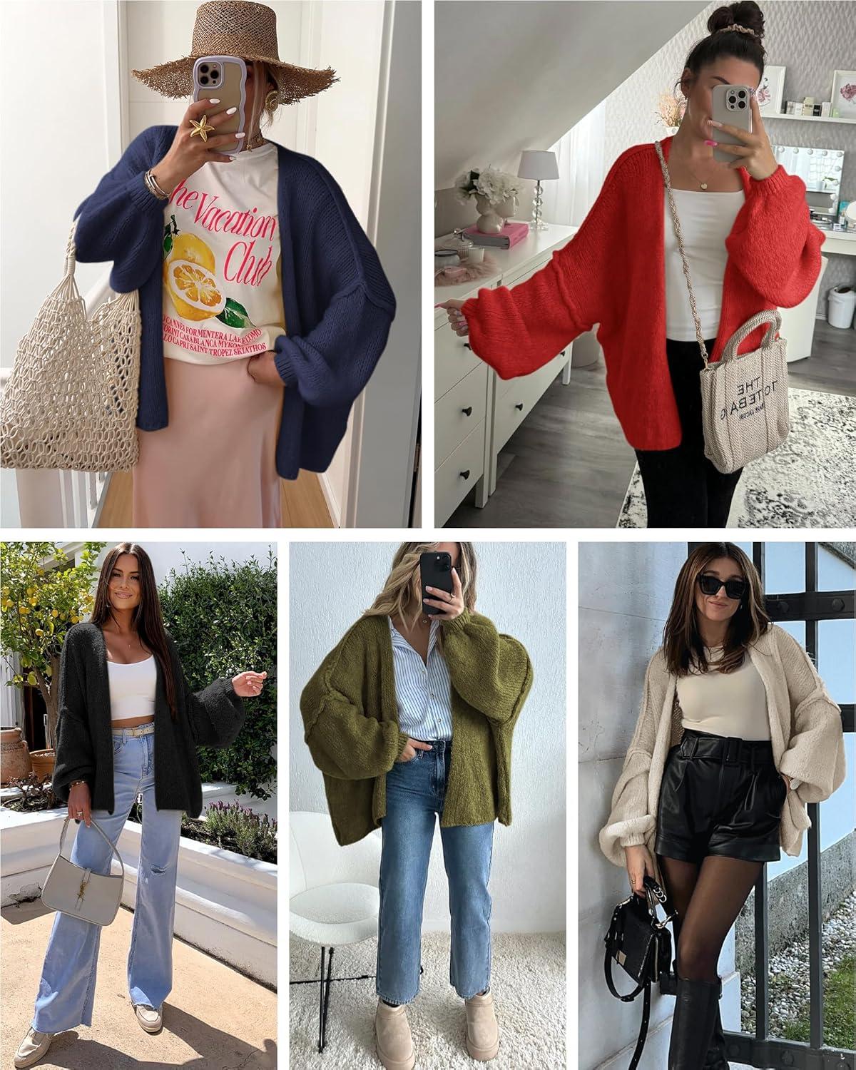 imageATHMILE Womens Fall Oversized Cardigan Sweaters Long Lantern Sleeve Knit Open Front Lightweight Winter Fashion Clothes 2025Haze Blue