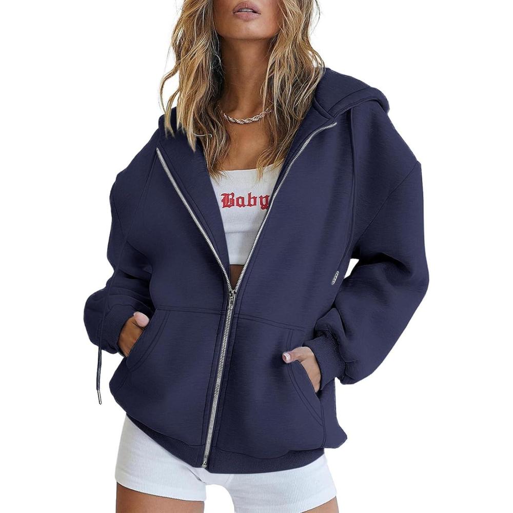imageATHMILE Oversized Hoodies for Women Fall Sweatshirts Zip Up Hoodie Casual Jackets Y2k Fashion Outfits Winter Clothes 2025Navy