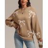 imageATHMILE Fall Sweaters for Women 2025 Fashion Cute Bow Knit Pullover Trendy Long Sleeve Oversized Sweater Winter ClothingCamel