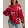 imageATHMILE Fall Sweaters for Women 2025 Fashion Cute Bow Knit Pullover Trendy Long Sleeve Oversized Sweater Winter ClothingRed