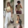 imageATHMILE Womens Short SleeveLong Sleeve Cropped Tops Slim Fit Stretchy Color Block Slightly Shirts Y2k Fashion Clothes1beige Brown Combo