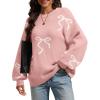 imageATHMILE Fall Sweaters for Women 2025 Fashion Cute Bow Knit Pullover Trendy Long Sleeve Oversized Sweater Winter ClothingPink
