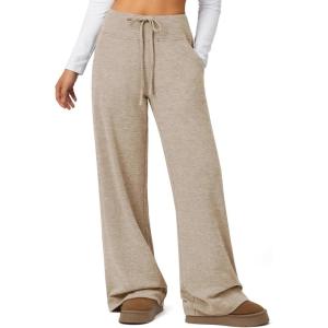 imageATHMILE Sweatpants Women Fall Outfits Wide Leg Baggy Pants HighWaisted Drawstring Sweat Pants Fashion Joggers with PocketLight Brown