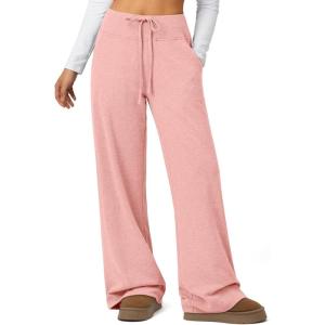 imageATHMILE Sweatpants Women Fall Outfits Wide Leg Baggy Pants HighWaisted Drawstring Sweat Pants Fashion Joggers with PocketPink