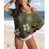 imageATHMILE Womens Floral Spring Tops Summer Fashion Shirts Short Sleeve Beach Vacation Crochet Knit Sweater Lightweight PulloverArmy Green