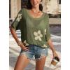 imageATHMILE Womens Floral Spring Tops Summer Fashion Shirts Short Sleeve Beach Vacation Crochet Knit Sweater Lightweight PulloverArmy Green