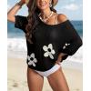 imageATHMILE Womens Floral Spring Tops Summer Fashion Shirts Short Sleeve Beach Vacation Crochet Knit Sweater Lightweight PulloverBlack